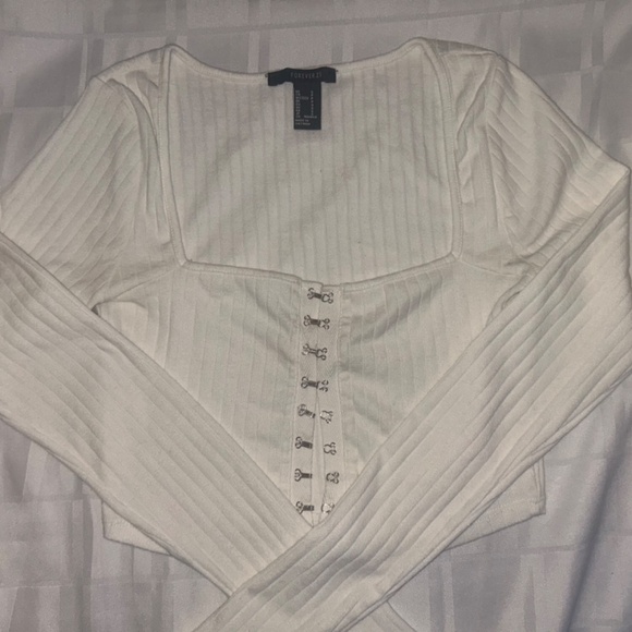 Forever 21 Ribbed Corset-Style Long Sleeve Top – White, Size S - Picture 4 of 4